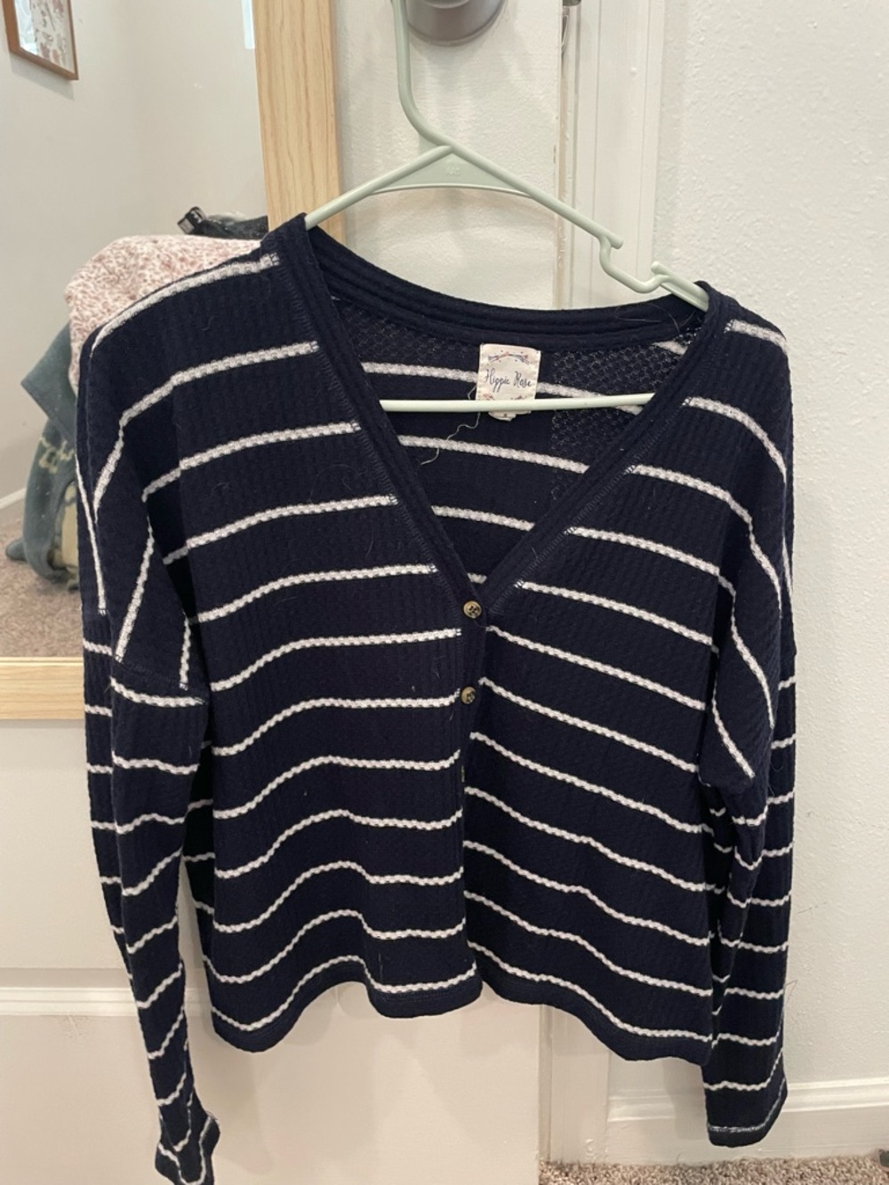 Hippie Rose Navy and White Striped V-Neck Cardigan